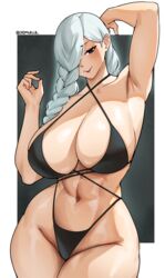 1girls abs bikini breasts cleavage cromwellb female hair_over_one_eye high_resolution huge_breasts jujutsu_kaisen large_breasts light-skinned_female light_skin long_hair mei_mei_(jujutsu_kaisen) thick_thighs white_hair rating:Questionable score:262 user:LiangXI