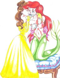 2girls ariel ball_gag beauty_and_the_beast belle bondage crossover disney disney_princess dress female femdom femsub gag gagged human maljesvazcao mermaid nipples seashell_bra the_little_mermaid yuri rating:Explicit score:10 user:bot