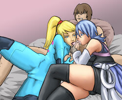 aqua_(kingdom_hearts) collaborative_fellatio crossover female handjob human kingdom_hearts licking_penis male metroid mosbles nintendo oral penis samus_aran square_enix straight zero_suit zero_suit_samus rating:Explicit score:38 user:bot