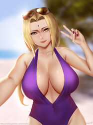 blonde_hair breasts busty easonx female female_only glasses_on_head naruto peace_sign tsunade voluptuous rating:Safe score:135 user:TheRedMaverick