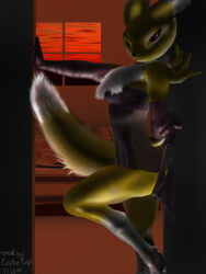  anthro anthro_only babydoll bed digimon elbow_gloves female purple_eyes qozbroqqn renamon smiling solo  rating:questionable score: user:randomuploader