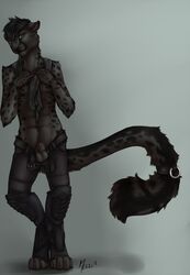 anthro balls cheetah feline fur furry inviting leather male male_only melzi metal scarf sheath solo tikory undressing rating:Explicit score:4 user:bot