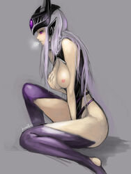 2012 between_legs breast_grab breasts female forehead_jewel forehead_protector grey_background hand_between_legs heavy_breathing helmet highres kumiko_(aleron) lavender_hair league_of_legends long_hair masturbation nipples purple_eyes purple_legwear self_fondle signature solo syndra thighhighs rating:Questionable score:74 user:Shaded_Cube