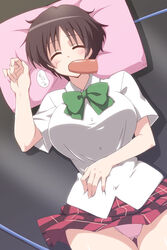 black_hair cheek_bulge chuunibyou_demo_koi_ga_shitai! dress_shirt fellatio female mikagami_sou oral panties pantyshot penis pillow plaid plaid_skirt school_uniform shirt short_hair skirt sleep_molestation sleeping solo tsuyuri_kumin underwear rating:Explicit score:70 user:bot