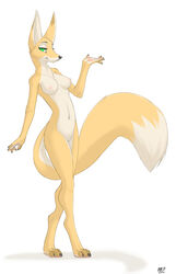 4_toes 5_fingers anthro barefoot beige_fur breasts canine claws closed_mouth color female female_only fox fur furry green_eyes looking_at_viewer looking_right nnecgrau nude open_eyes orange_fur pointy_ears pussy smile solo standing tail rating:Explicit score:25 user:bot