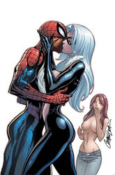 1boy 2girls black_cat_(marvel) bodysuit felicia_hardy female human j_scott_campbell male marvel mary_jane_watson nipples peter_parker shiny spider-man spider-man_(series) straight straight_hair rating:Explicit score:152 user:bot