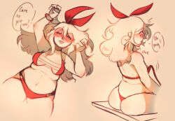  artist_request bikini bikini_top_removed bunny_ears confusion glow_bracelet red_eyes red_lipstick red_nails red_ribbon self_insert sinstarrynight suggestive_look sunglasses  rating:explicit score: user:bot