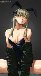 1girls blonde_hair bunnysuit green_eyes maka_albarn medium_breasts mobi_mobi nipple_slip nipples_visible_through_clothing soul_eater twintails rating:Explicit score:105 user:Guilleman