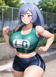 1girls ai_generated big_breasts blue_eyes blue_hair blush breasts curvaceous curvy curvy_figure female female_only fit fit_female huge_breasts light-skinned_female light_skin long_hair my_hero_academia navel nejire_hado outdoors outside running short_shorts smile solo solo_female solo_focus sports_bra sportswear sweat sweaty_body thick_thighs thighhighs thighs thong voluptuous rating:Explicit score:65 user:ilumaru