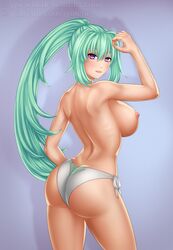 1girls ass big_ass big_breasts breasts busty dat_ass exposed_nipples goddess green_hair green_heart huge_ass jyuichi large_breasts legs lipstick long_hair looking_at_viewer looking_back makeup neptunia_(series) nipples parted_lips ponytail purple_eyes seductive_smile sideboob smile solo thighs topless vert voluptuous white_bikini_bottom rating:Explicit score:9 user:Ah-Non_Iamkerd