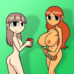 2girls ass auburn_hair beer breasts clara_garcia female female_only huge_breasts joana_jimenez light_brown_hair long_hair looking_at_viewer mole mole_under_eye nairod103098 navel nipples nude style_parody tagme rating:Explicit score:8 user:Antipenitant