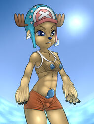 anthro antlers blue_nipples blue_nose breasts cervine clothes color day deer dickgirl fishnet fur furry furry_ears futanari hat headgear horns intersex intersex_only knot navel nipples nude one_piece open_eyes outdoors penis reindeer rule_63 sco0t shorts sky smile solo standing sun tan_fur tony_tony_chopper water rating:Explicit score:9 user:bot