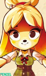  animal_crossing anthro canid canine canis clothing domestic_dog female hair hi_res hug isabelle_(animal_crossing) mammal nintendo penzel  rating:safe score: user:bot