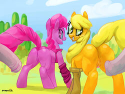  applejack_(mlp) friendship_is_magic horse horsecock my_little_pony pinkie_pie_(mlp) pony purevil smooth_skin  rating:questionable score: user:purevil