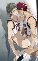 2boys against_wall anal basketball_uniform closed_eyes gay jock jock_slut kagami_taiga kiyoshi_teppei kuroko_no_basuke locker_room male male_only multiple_boys pants_down penis schoolboy sex sports_uniform sportswear sweat uniform yaoi rating:Explicit score:63 user:bot