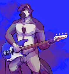 1boy anthro balls boulevard canine fur furry guitar looking_at_viewer male male_only nude penis_tip sheath solo rating:Explicit score:2 user:bot