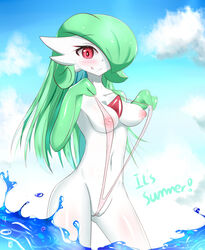 1girls 3_fingers alternate_hairstyle areolae ass bare_shoulders belly big_breasts bikini breasts cleavage day erect_nipples eyelashes female female_only gardevoir green_hair hair_over_one_eye heart long_hair looking_at_viewer navel nintendo nipples outdoors pink_eyes pokémon_(species) pokemon pokemon_only pokemon_rse pussy red_eyes sana!rpg sea see-through sideboob sky sling_bikini sling_bikini_aside smile standing swimsuit text tongue tongue_out water white_skin rating:Explicit score:101 user:Gray_lewd_Fullbuster