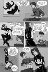 1boy 1boy1girl 1girls bed bedroom black_and_white clonecest comic female jessica_drew male marvel peter_parker spider-man spider-man_(series) spider-woman stickymon straight_hair tracyscops ultimate_spider-man ultimate_spider-woman undressing rating:Safe score:80 user:bot