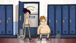 2boys airsharksquad brown_hair disney fat first_porn_of_character hallway howard_weinerman lockers male male_only no_visible_genitalia orange_hair purple_hair randy_cunningham randy_cunningham:_9th_grade_ninja school screencap size_difference sneakers sticky_notes tagme topless underwear underwear_only rating:Questionable score:3 user:bot