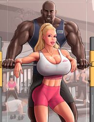 1boy 1girls bimbo blonde_hair cleavage coach_black coxville_stories dark-skinned_male female gym gym_clothes harold_summers imminent_sex interracial ivana_swallows jenny_summers john_persons large_breasts muscular_male skindentation sports_bra tagme temogam rating:Explicit score:257 user:cuckoldsissy