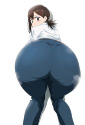  1girls all_fours ass bending_over bent_over black_hair blush bubble_ass bubble_butt casual chainsaw_man curvaceous cute female female_only from_behind_position from_below higashiyama_kobeni jeans kyobashi_haruka looking_at_viewer looking_back pants pawg ponytail squatting thin_waist tight_clothing tight_fit tight_pants wide_hips  rating:questionable score: user:crazybaby