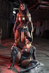 3d batman_(series) catwoman catwoman_(injustice) dc_comics diana_prince futanari hi_res injustice_2 lasso_of_truth lecherix selina_kyle wonder_woman wonder_woman_(injustice) wonder_woman_(series) rating:Explicit score:63 user:Zarno12