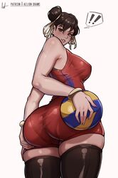 1girls aelion_draws ass breasts bubble_butt capcom chun-li dat_ass female huge_ass light-skinned_female light_skin looking_back milf short_hair sportswear street_fighter street_fighter_6 twin_buns volleyball volleyball_uniform rating:Questionable score:288 user:Aeolus_HX