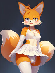 1boy ai_generated anthro armwear bra crossdressing damnblackfox femboy fox fox_boy furry furry_only girly legwear male male_only miles_prower skirt solo sonic_(series) sonic_the_hedgehog_(series) stable_diffusion standing tails tails_the_fox underwear underwear_bulge upskirt white_bra white_panties white_skirt rating:Explicit score:67 user:DamnBlackFox