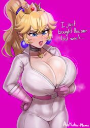 1girls aestheticc-meme barely_contained belt big_breasts blonde_hair blue_eyes blush blushing bodysuit bowser_logo breasts bursting_breasts busty choker cleavage clothing collar crown earrings enemy_conversion english_text female female_only handwear huge_breasts human inconvenient_breasts jumpsuit large_breasts mario_(series) mario_kart nintendo pale_skin pendant pendant_choker pink_background ponytail princess_peach royalty simple_background slut_collar solo solo_female standing sweat sweating text tight_clothing tight_fit track_suit undersized_clothes zipper rating:Questionable score:960 user:Anonymous77