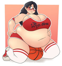 1girls 2b_labs ass_expansion basketball belly_expansion big_ass big_belly big_breasts black_hair breast_expansion cleavage glasses light-skinned_female long_hair navel shoulder_pads sneakers sports_bra sports_shorts sportswear thighhighs rating:Questionable score:19 user:smol686