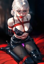 ai_generated ball_gag bondage breasts ciri female green_eyes high_heels light-skinned_female lingerie oral ravve solo submissive_female the_witcher_(series) the_witcher_3:_wild_hunt vibrator_in_pussy white_hair rating:Explicit score:31 user:Kokizi