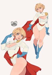 1girls artist_logo blonde_hair blue_eyes boob_window boots busty cape cleavage cleavage_cutout dc dc_comics earrings gloves kamii_momoru karen_starr legs light-skinned_female light_skin power_girl solo superman_(series) thighs rating:Questionable score:96 user:Private_Geek