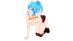  akua_shizukana blametai blue_hair doggy_style embarrassed oc one_hand_on_breast pink_eyes rwby uptight  rating:explicit score: user:lionshonor