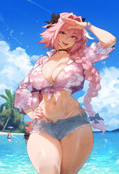 1girls ai_generated astolfo_(fate) bare_arms bare_legs bare_shoulders bare_thighs big_breasts blush clothed clothing color denim_shorts fate/grand_order fate_(series) female female_focus female_only hi_res jean_shorts large_breasts light-skinned_female light_skin lord_tsunoko pink_hair purple_eyes rule_63 short_hair solo solo_female tagme thick_thighs rating:Explicit score:175 user:Gigiti