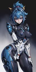  1robot_girl ai_generated android blue_eyes blue_hair erect_nipples latex_bodysuit metallic_body nipple_bulge nipples_visible_through_clothing poncedart ponytail robot_humanoid short_hair  rating:explicit score: user:goddamm2255