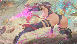 1boy arm_support ass aura bare_shoulders blue_footwear blue_leotard bodysuit boots breasts bridal_gauntlets cape cutesexyrobutts detached_sleeves energy energy_blade energy_sword female glowing high_heel_boots high_heels highleg highleg_leotard highres huge_ass large_breasts leotard long_hair magnetism magneto marvel partially_visible_vulva psylocke purple_hair red_bodysuit revealing_clothes sash shiny_skin solo_focus squatting superhero_costume sword thigh_boots weapon wide_hips x-men rating:Explicit score:132 user:Hylian_r34