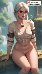 ai_generated bath bathing breasts ciri female green_eyes half-dressed half_naked light-skinned_female looking_at_viewer nipples_visible_through_clothing nude pussy scar smile solo swsakura69 the_witcher_(series) the_witcher_3:_wild_hunt wet_body wet_clothes white_hair rating:Explicit score:20 user:Kelpie_AI