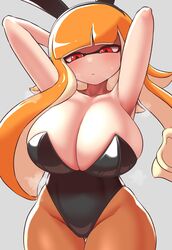 1girls breasts bunny_ears bunny_girl bunnysuit cleavage female hips huge_breasts inkling inkling_girl light-skinned_female light_skin long_hair nintendo nobunagapero orange_hair red_eyes simple_background splatoon splatoon_(series) tentacle_hair thick_thighs thighs wide_hips rating:Questionable score:91 user:Aeolus_HX