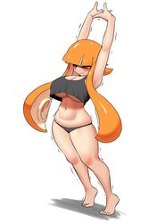 1girl 1girls bangs belly belly_button big_breasts black_clothing black_panties black_topwear blush breasts cleavage cute feet female female_only inkling inkling_girl large_breasts legs long_hair nintendo nobunagapero one_eye_closed orange_eyes orange_hair panties revealing_clothes simple_background solo solo_female solo_focus splatoon stomach stretching stretching_arms tentacle_hair thick_thighs thighs tiptoes underboob white_background rating:Questionable score:82 user:Subby_Boy~