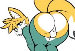 1boy 1femboy 2_tails ai_generated anthro anthro_only anus ass_focus backsack balls bedroom_eyes bent_over big_ass black_nose blue_eyes bodysuit bottom_heavy bubble_butt canine clothed clothing dat_ass exposed_ass femboy fox fox_ears fox_tail fur furry furry_only girly half-closed_eyes hi_res large_ass looking_at_viewer looking_back male male_only mammal multi_tail no_underwear novelai orange_body orange_fur perineum presenting presenting_hindquarters rear_view ripped_bodysuit ripped_clothing sega simple_background smile solo sonic_(series) sonic_the_hedgehog_(series) sonic_the_hedgehog_2 tail tails tails_the_fox taint testicles thick_thighs thighs torn_bodysuit torn_clothes two_tone_body two_tone_fur two_tone_tail white_background white_body white_fur rating:Explicit score:65 user:Mullon