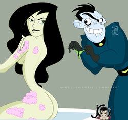  ass bath bathing black_hair dibujox disney dr._drakken emma-erotic female green_skin human kim_possible male medium_breasts outdoors panties shego straight  rating:questionable score: user:freezer88