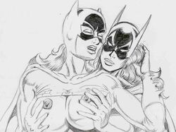 2girls areolae barbara_gordon batgirl batman_(series) batwoman breast_grab breasts cleavage clothing dc erect_nipples female female_only kate_kane multiple_girls nipples peter_temple voluptuous yuri rating:Explicit score:14 user:bot