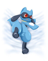 blue_fur fur lying male male_only nude open_eyes penis pokemon red_eyes riolu solo tagme testicles rating:Explicit score:2 user:bot