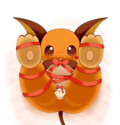 barefoot bound bow brown_eyes front_view fur looking_at_viewer male male_only open_eyes orange_fur pokemon raichu raised_legs ribbon solo tagme testicles rating:Explicit score:5 user:bot