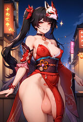  1futa ai_generated armpits big_ass big_butt big_penis censored choker dark_hair exposed_penis flaccid futanari honkai:_star_rail honkai_(series) huge_ass huge_balls huge_cock kimono looking_at_viewer medium_breasts mischievous_smile public_exposure red_eyes shinkoritl smile solo solo_focus solo_futa sparkle_(honkai:_star_rail) standing tattoo thick_ass thick_thighs wide_hips  rating:explicit score: user:jfc34