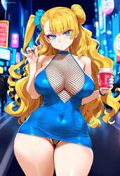  ai_generated albedotype big_breasts blonde_hair galko oshiete!_galko-chan prostitution slutty_outfit thick_thighs wide_hips  rating:explicit score: user:xekuzwei