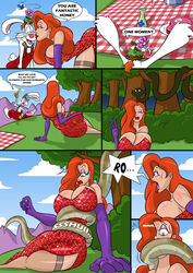 breasts color comic day disney english_text female furry gagged human jessica_rabbit kogeikun large_breasts long_hair male outdoors red_hair restrained snake tentacle tentacles text tree who_framed_roger_rabbit rating:Questionable score:81 user:teimgo