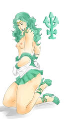  1girls 2d aleusha bishoujo_senshi_sailor_moon breasts green_hair looking_at_viewer michiru_kaioh neptune_symbol planet_symbol sailor_neptune smile solo teasing white_background  rating:explicit score: user:aleusha