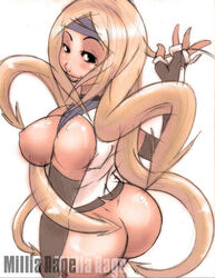 ass blonde_hair breasts guilty_gear liquidxlead long_hair looking_back millia_rage no_panties rating:Questionable score:19 user:punkmaster