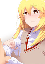 +_+ 10s 1boy 1girls 2013 blonde_hair blush caressing_testicles chance_maker elbow_gloves glovejob gloves handjob highres long_hair penis penis_in_glove school_uniform schoolgirl shokuhou_misaki smile teenage_girl teenager testicles to_aru_kagaku_no_railgun to_aru_majutsu_no_index tokiwadai_school_uniform white_background white_gloves young rating:Explicit score:43 user:bot